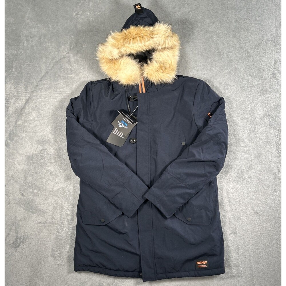 HSNW Hooded Winter Jacket Mens Medium Blue Waterproof Windproof Coat Parka NEW